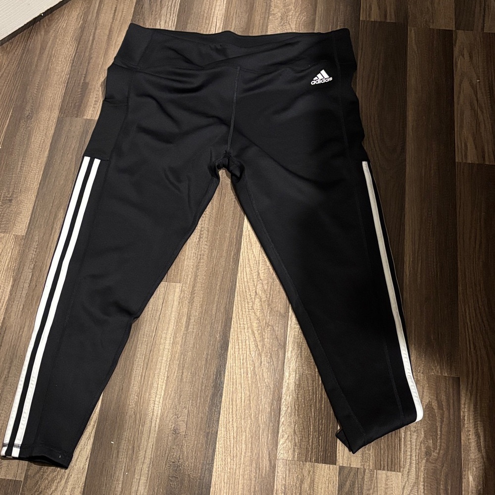 Adidas Kids Black and White Striped Leggings
